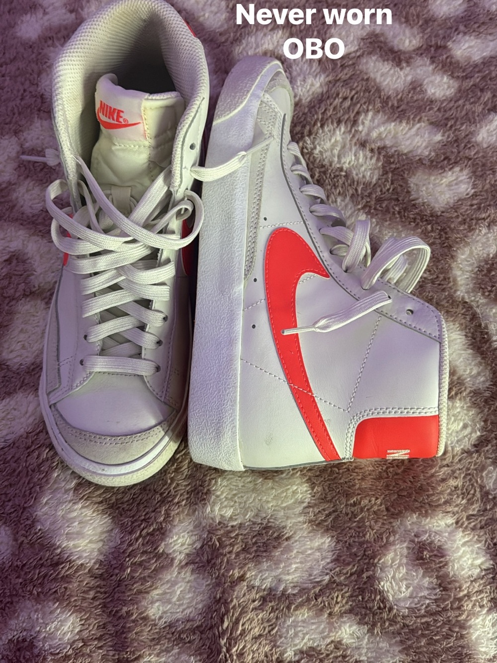 Nike Women’s White High-Top Sneakers with Coral Swoosh